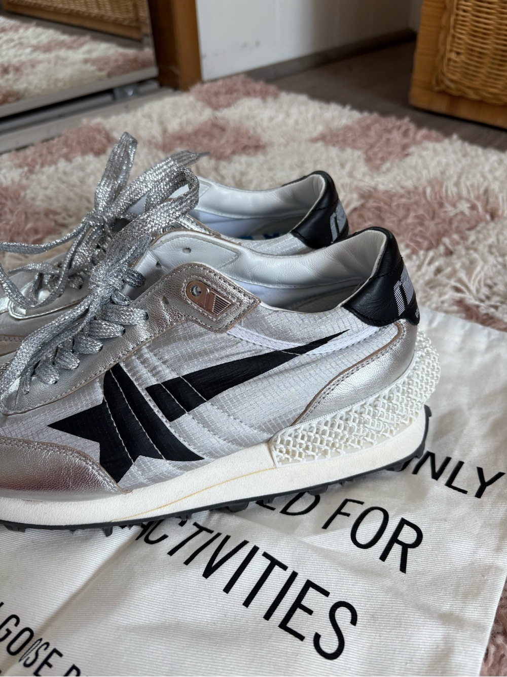Golden Goose Marathon Metallic Leather Trimmed Ripstop Sneakers 🪿 🌟 👟 - Picture 6 of 13